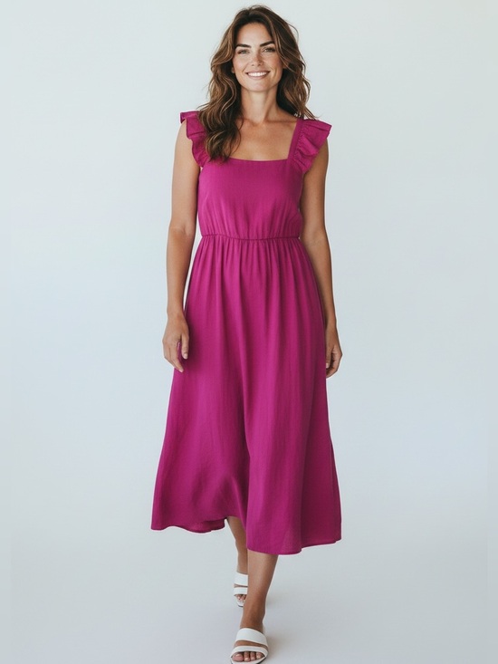 Time and Tru Dresses & Skirts - Time and Tru Fuchsia Ruffled Sleeve Dress